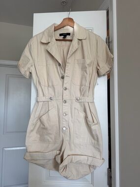 Forever 21 Cream Utility Romper with Belted Waist